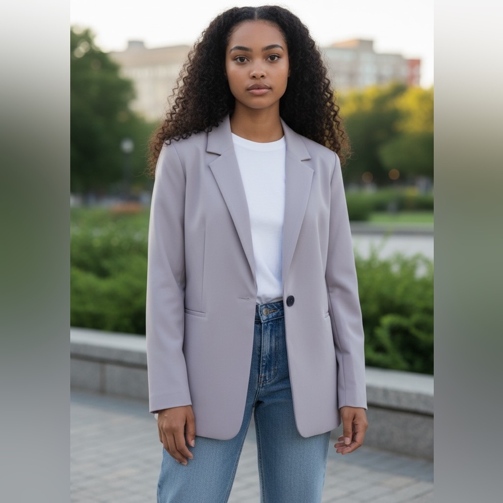Women’s Lilac Single Button Blazer Size Medium Stretch Career Jacket